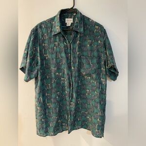 Cezar Button Up Patterned Silk Shirt Men small Multicolor Short Sleeve Collared